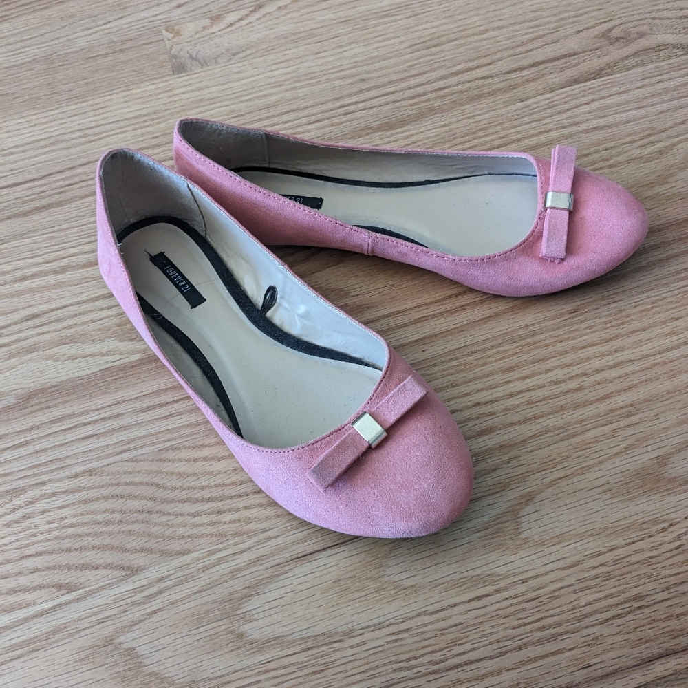 Forever 21 Pink Suede Bow Flats